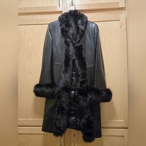 Luxurious Black Fur-Trimmed Leather Jacket